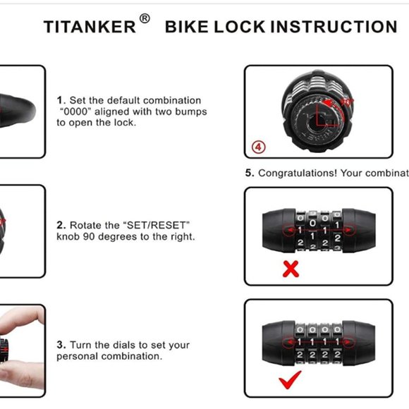 Titanker Bike Lock Cable,Kids Bike Cable Basic Self Coiling Combination Cable Co - Picture 3 of 7